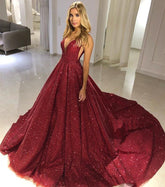 Sparkling Burgundy Sequin Sleeveless Evening Gown for Prom and Formal Events